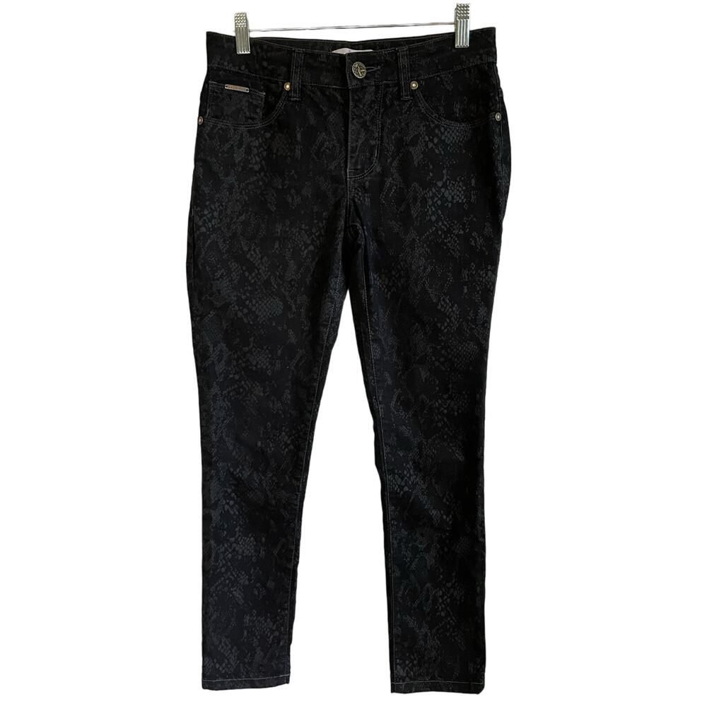 Beija Flor Jeans Audrey Slimming Ankle Black Snakeskin Print Stretch Size 2 Edgy